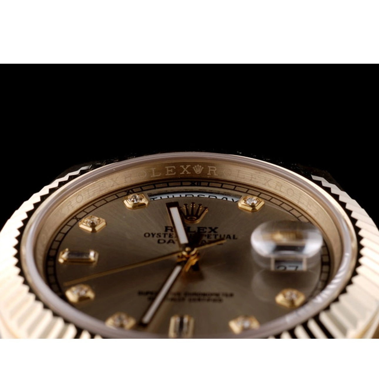 Aaa fake watches Rolex 41979 Ribbed Gold Goldish Bezel Stainless Steel Dial DayDate 0806